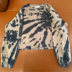 Hippie Rose Black and Tan Tie-Dye Cropped Sweatshirt Extra Small XS